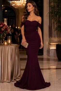 FAERIESTY Burgundy Off Shoulder Mermaid Sweetheart Formal Evening Prom Dress